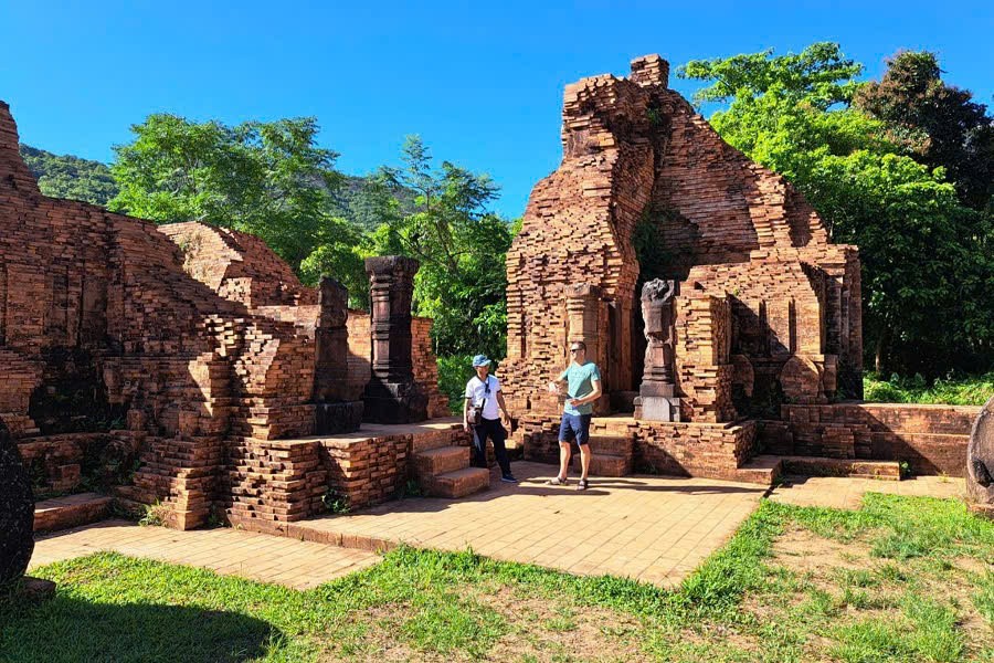 Ancient Cham brick temple towers at My Son Sanctuary in Vietnam